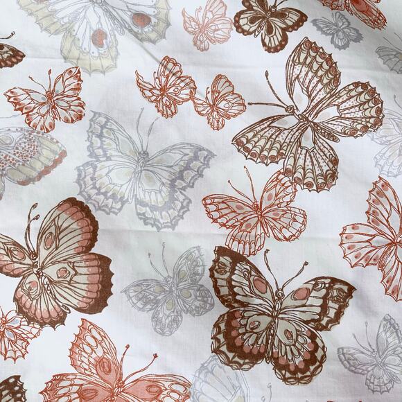 Vintage 70s Burlington Amari Butterflies Queen Flat Sheet Orange Brown - Picture 8 of 9